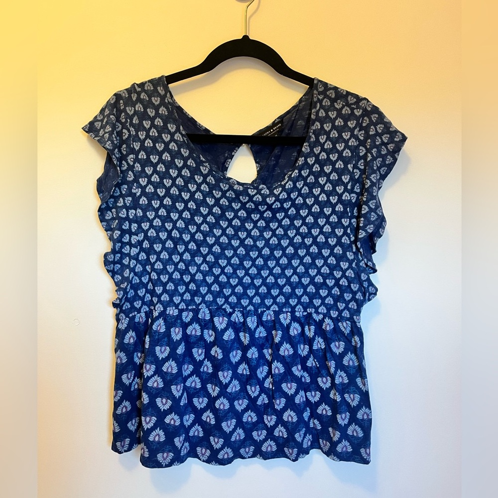 Lucky Brand Navy Heart Print Blouse